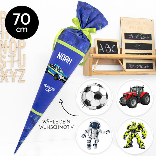 Deine Schultüte aus Stoff mit Wunschname - Jungs Modell 18 - 70 cm