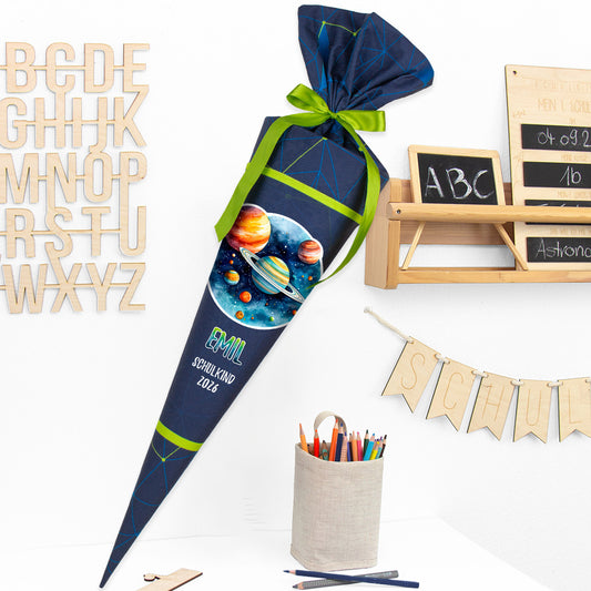 Deine Schultüte aus Stoff mit Wunschname - Jungs Modell 1 - 70 cm