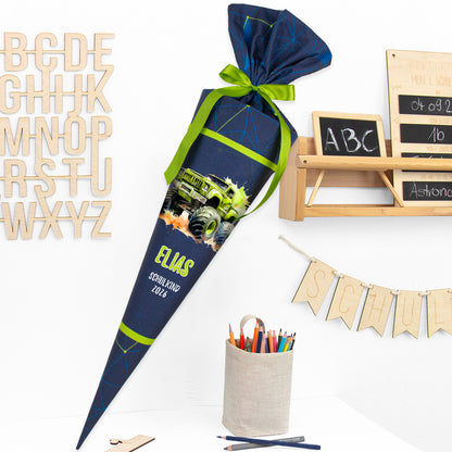 Deine Schultüte aus Stoff mit Wunschname - Jungs Modell 1 - 85 cm