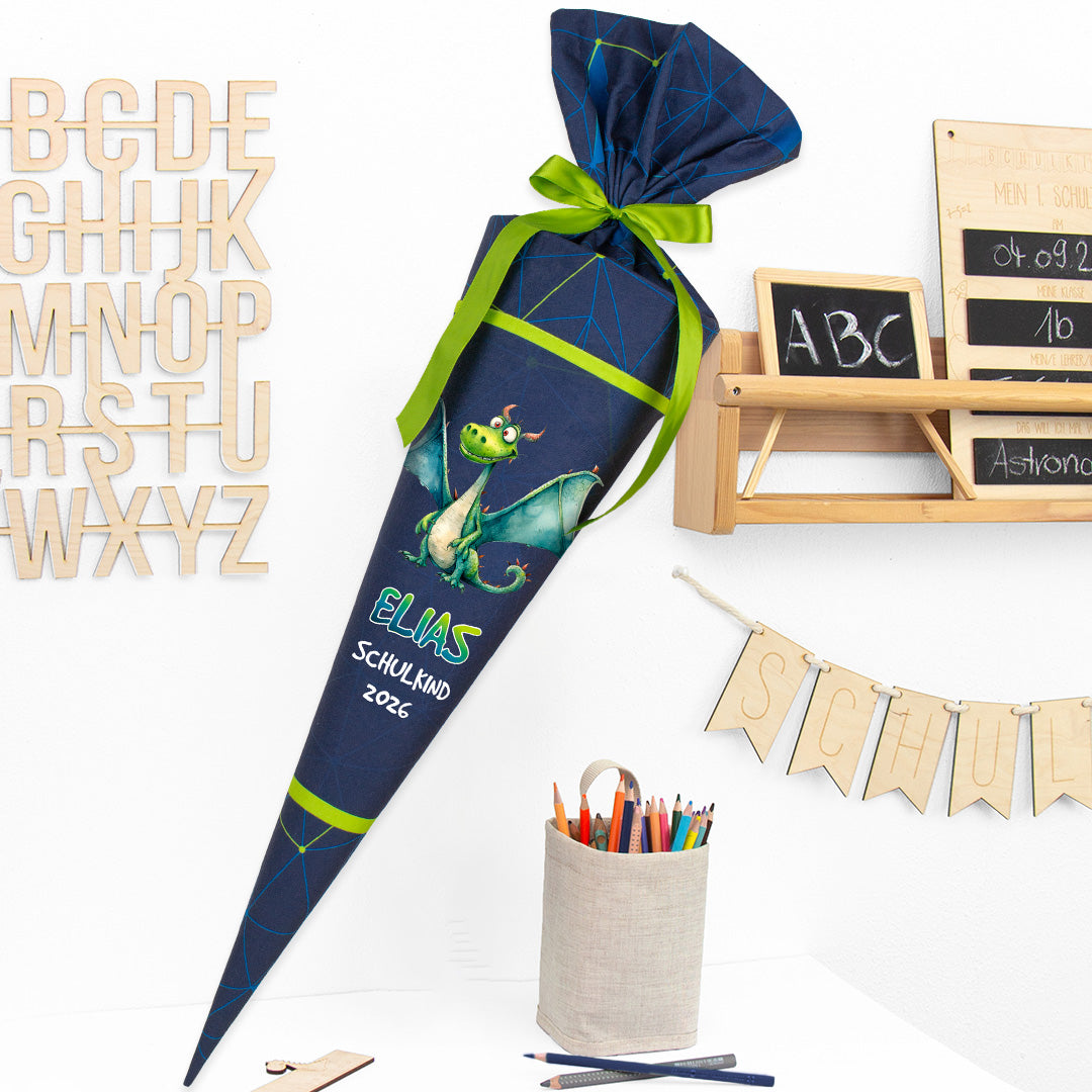Deine Schultüte aus Stoff mit Wunschname - Jungs Modell 1 - 85 cm