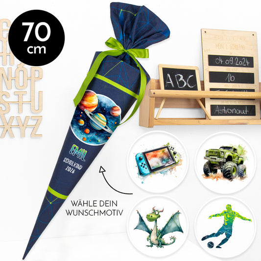 Deine Schultüte aus Stoff mit Wunschname - Jungs Modell 1 - 70 cm