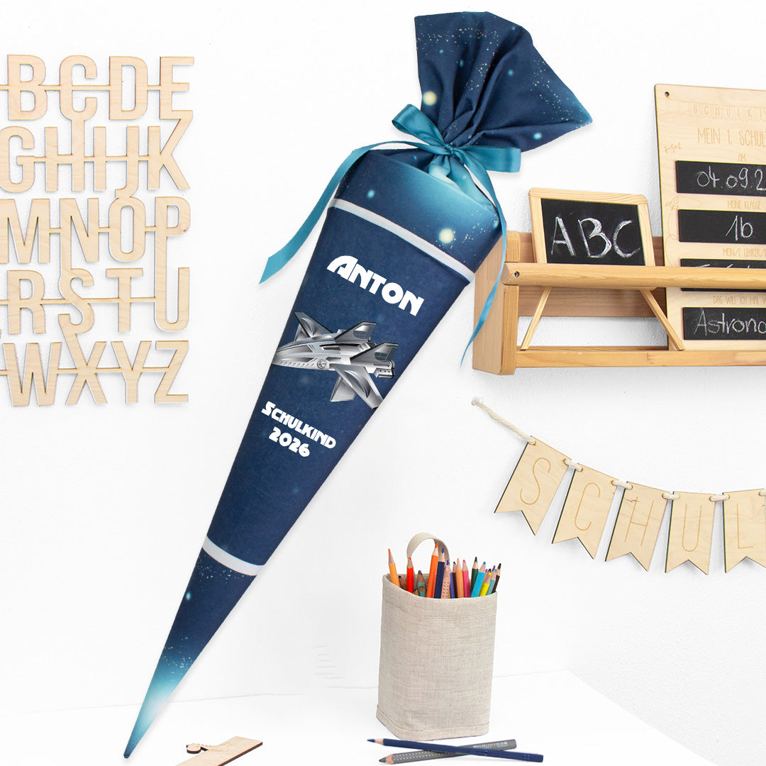 Deine Schultüte aus Stoff mit Wunschname - Jungs Modell 2 - 85 cm