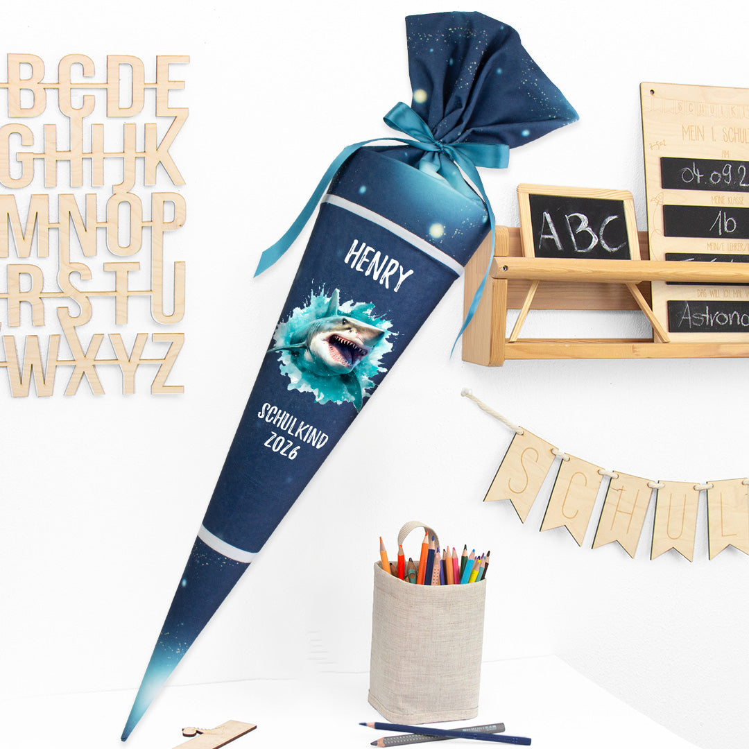 Deine Schultüte aus Stoff mit Wunschname - Jungs Modell 2 - 85 cm