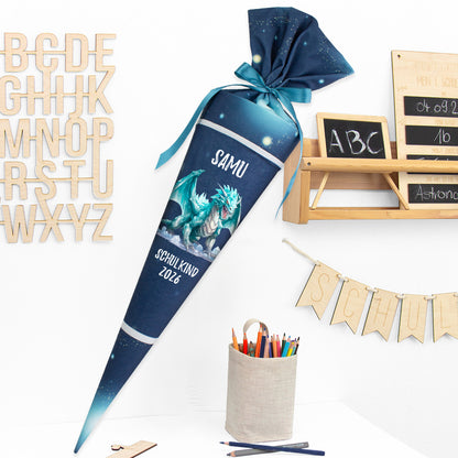 Deine Schultüte aus Stoff mit Wunschname - Jungs Modell 2 - 85 cm