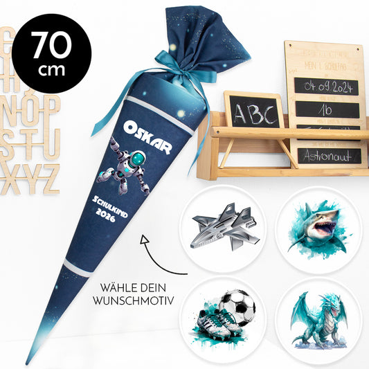 Deine Schultüte aus Stoff mit Wunschname - Jungs Modell 2 - 70 cm