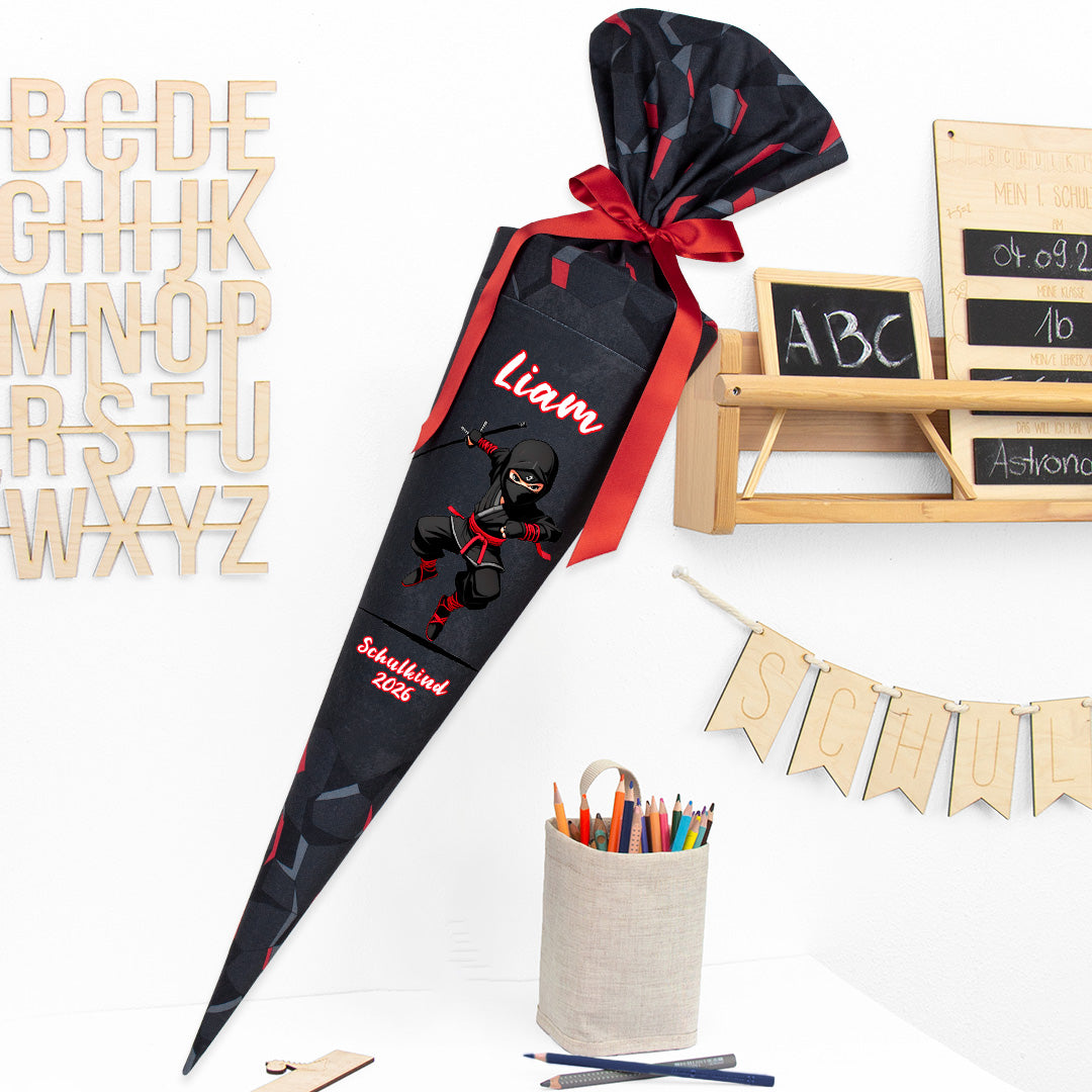 Deine Schultüte aus Stoff mit Wunschname - Jungs Modell 4 - 85 cm
