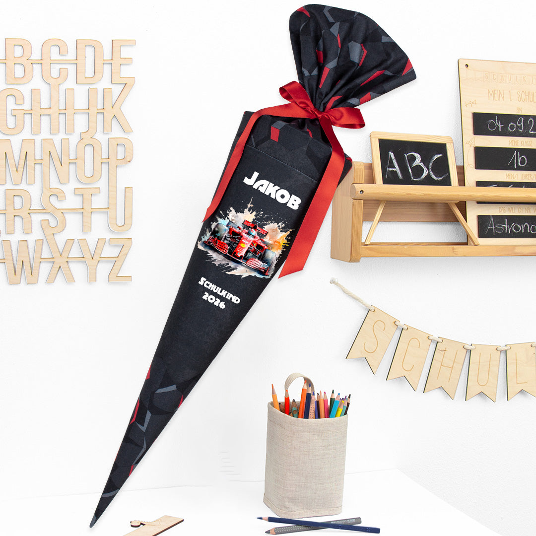 Deine Schultüte aus Stoff mit Wunschname - Jungs Modell 4 - 85 cm