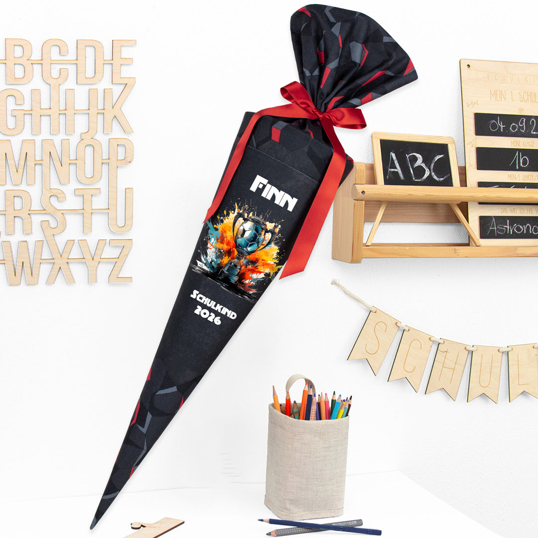 Deine Schultüte aus Stoff mit Wunschname - Jungs Modell 4 - 85 cm