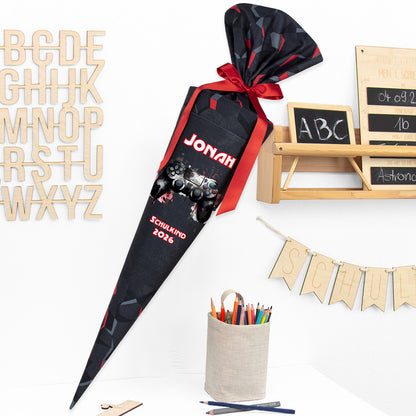 Deine Schultüte aus Stoff mit Wunschname - Jungs Modell 4 - 85 cm