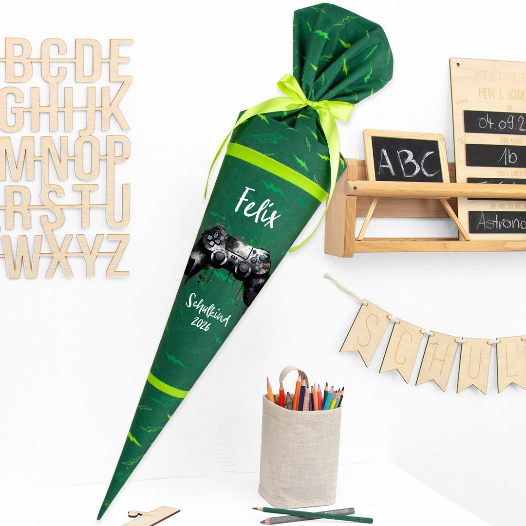 Deine Schultüte aus Stoff mit Wunschname - Jungs Modell 5 - 85 cm
