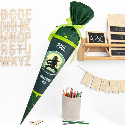 Deine Schultüte aus Stoff mit Wunschname - Jungs Modell 6 - 70 cm
