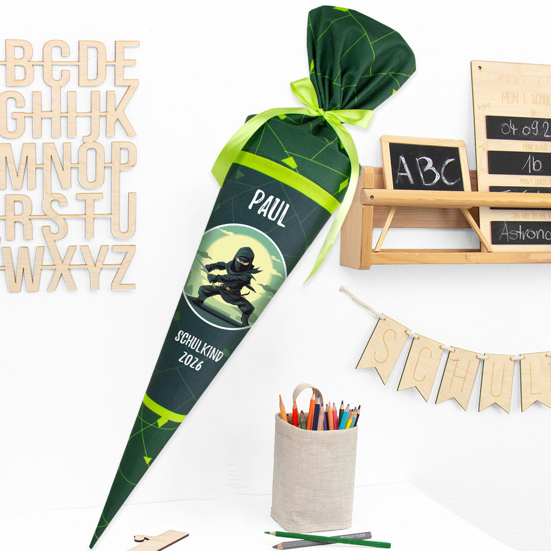 Deine Schultüte aus Stoff mit Wunschname - Jungs Modell 6 - 70 cm