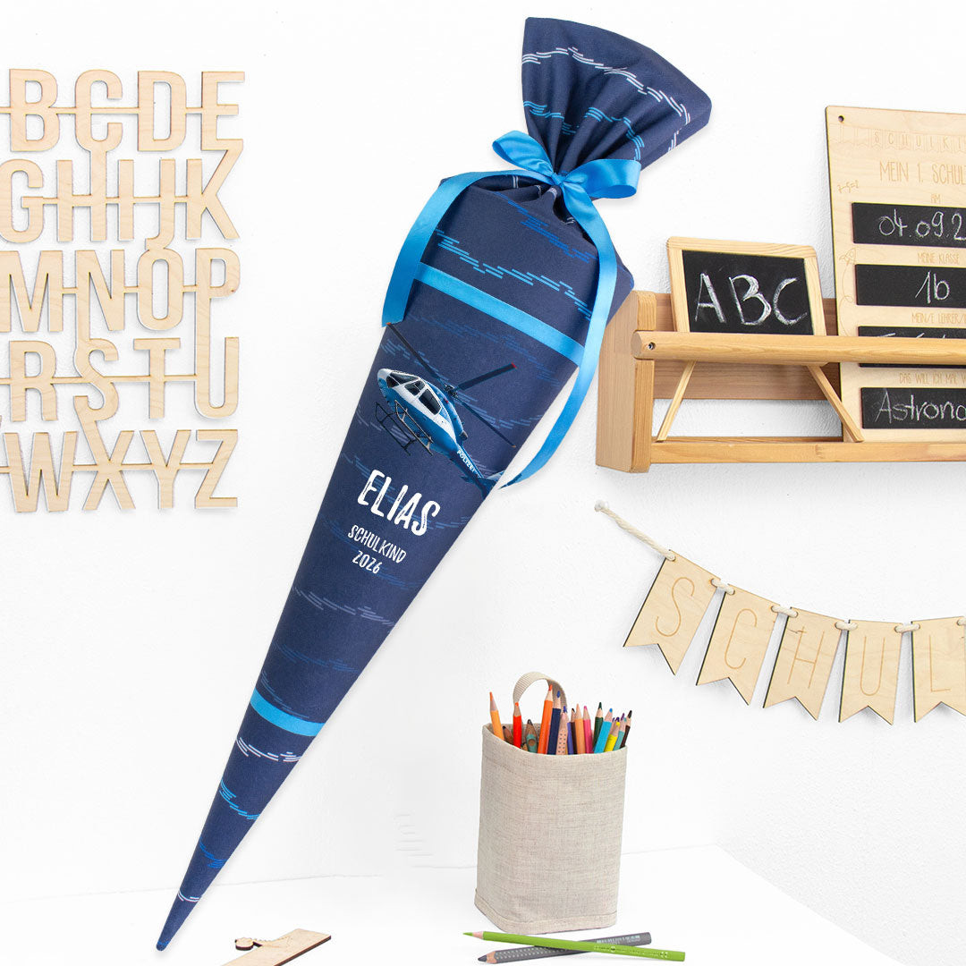 Deine Schultüte aus Stoff mit Wunschname - Jungs Modell 7 - 85 cm