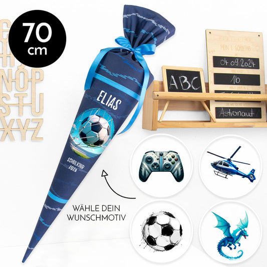Deine Schultüte aus Stoff mit Wunschname - Jungs Modell 7 - 70 cm
