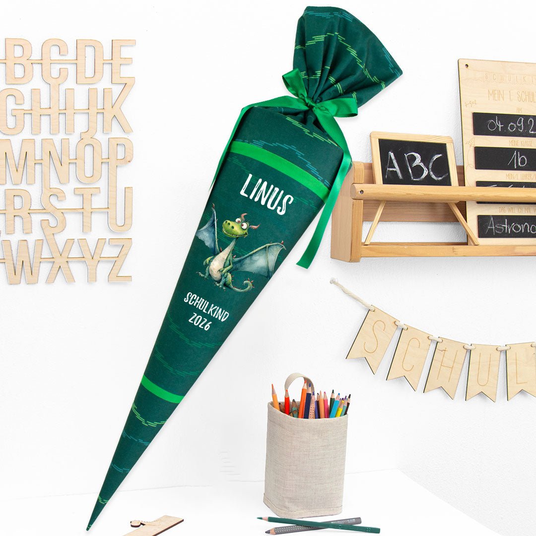 Deine Schultüte aus Stoff mit Wunschname - Jungs Modell 8 - 85 cm