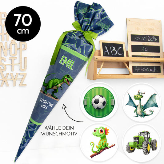 Deine Schultüte aus Stoff mit Wunschname - Jungs Modell 9 - 70 cm