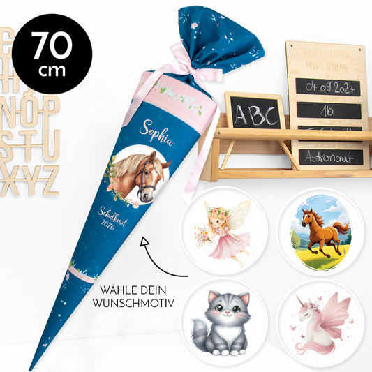 Deine Schultüte aus Stoff mit Wunschname - Mädchen Modell 10 - 70 cm