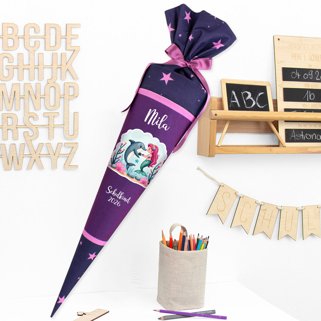 Deine Schultüte aus Stoff mit Wunschname - Mädchen Modell 11 - 85 cm