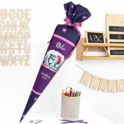 Deine Schultüte aus Stoff mit Wunschname - Mädchen Modell 11 - 85 cm