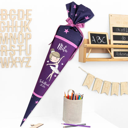 Deine Schultüte aus Stoff mit Wunschname - Mädchen Modell 11 - 85 cm
