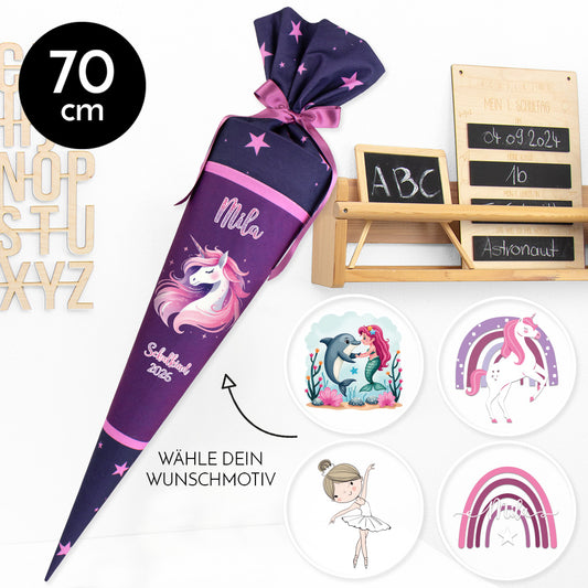 Deine Schultüte aus Stoff mit Wunschname - Mädchen Modell 11 - 70 cm
