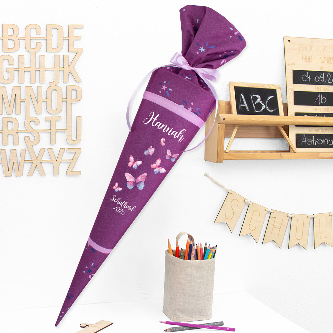 Deine Schultüte aus Stoff mit Wunschname - Mädchen Modell 12 - 85 cm