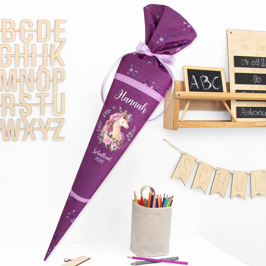 Deine Schultüte aus Stoff mit Wunschname - Mädchen Modell 12 - 85 cm