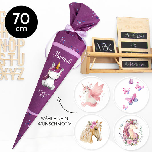 Deine Schultüte aus Stoff mit Wunschname - Mädchen Modell 12 - 70 cm