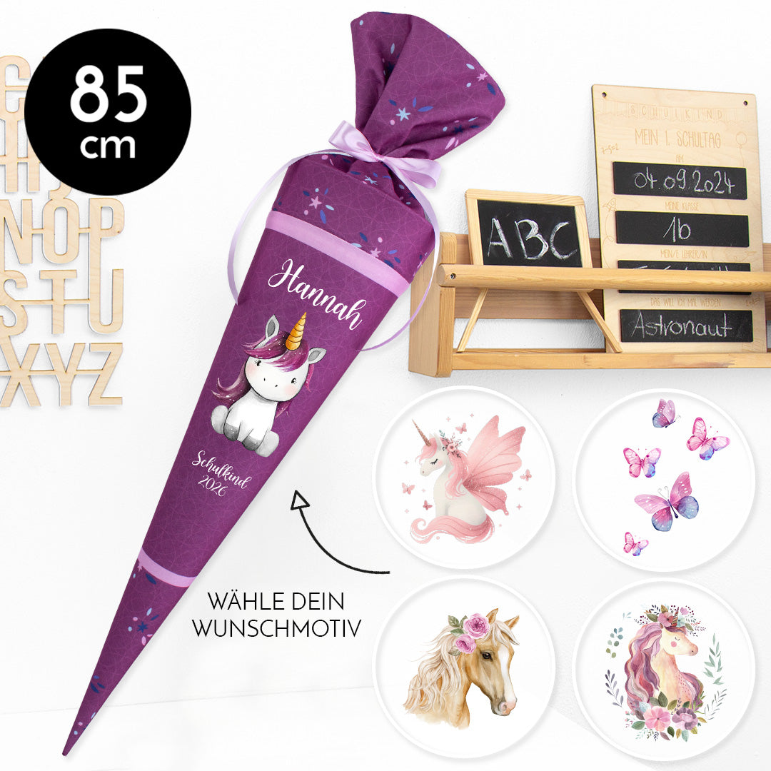 Deine Schultüte aus Stoff mit Wunschname - Mädchen Modell 12 - 85 cm
