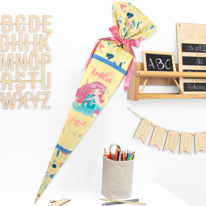 Deine Schultüte aus Stoff mit Wunschname - Mädchen Modell 13 - 85 cm