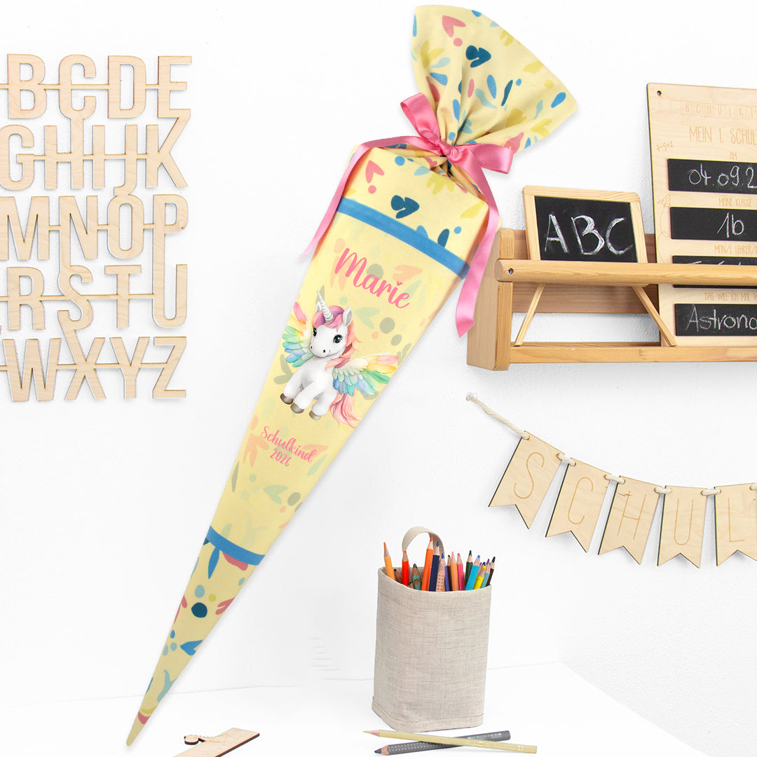 Deine Schultüte aus Stoff mit Wunschname - Mädchen Modell 13 - 85 cm