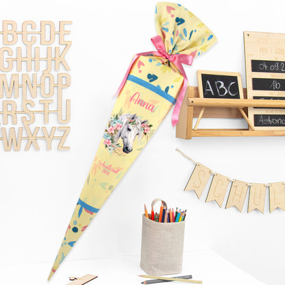 Deine Schultüte aus Stoff mit Wunschname - Mädchen Modell 13 - 85 cm