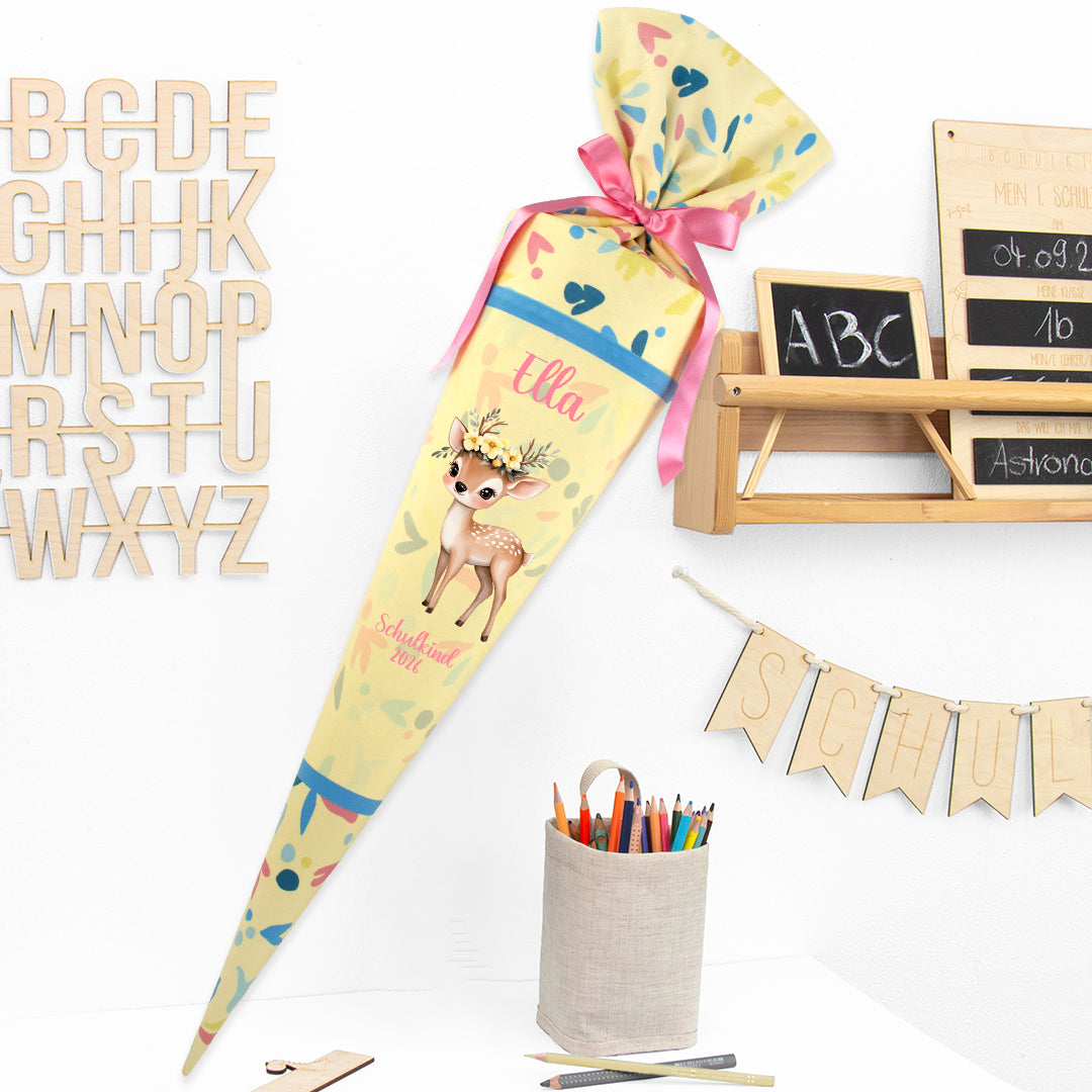 Deine Schultüte aus Stoff mit Wunschname - Mädchen Modell 13 - 85 cm