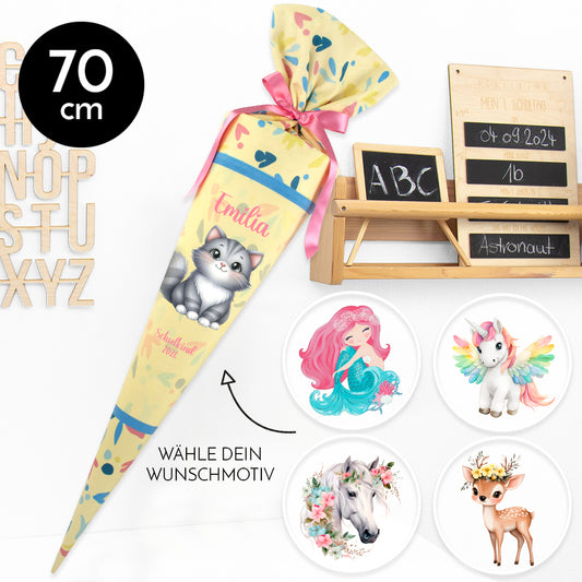 Deine Schultüte aus Stoff mit Wunschname - Mädchen Modell 13 - 70 cm