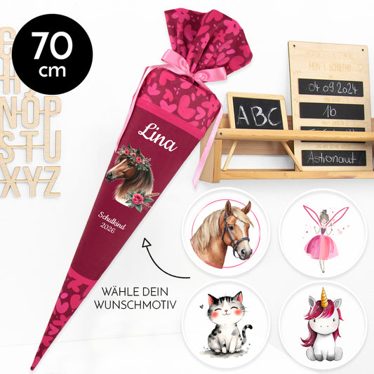 Deine Schultüte aus Stoff mit Wunschname - Mädchen Modell 14 - 70 cm