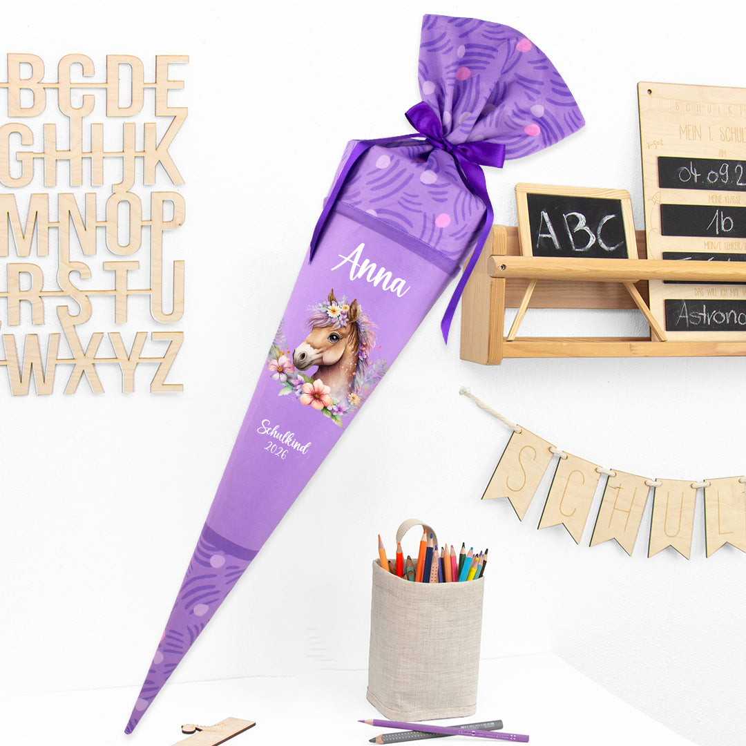 Deine Schultüte aus Stoff mit Wunschname - Mädchen Modell 15 - 70 cm