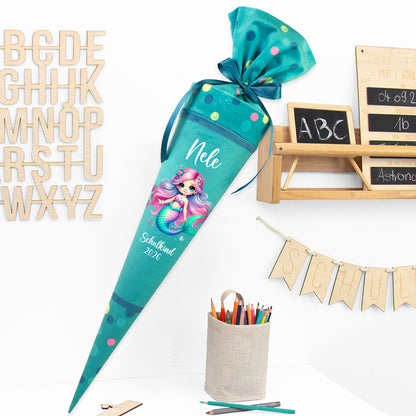 Deine Schultüte aus Stoff mit Wunschname - Mädchen Modell 16 - 85 cm