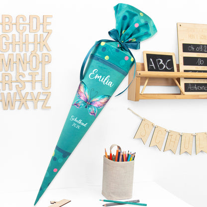 Deine Schultüte aus Stoff mit Wunschname - Mädchen Modell 16 - 85 cm