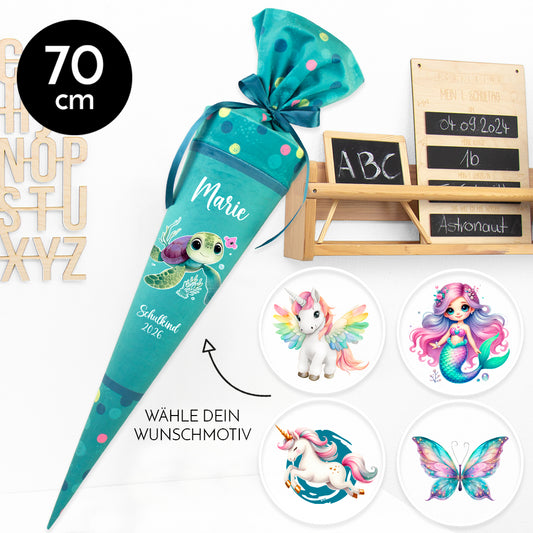 Deine Schultüte aus Stoff mit Wunschname - Mädchen Modell 16 - 70 cm