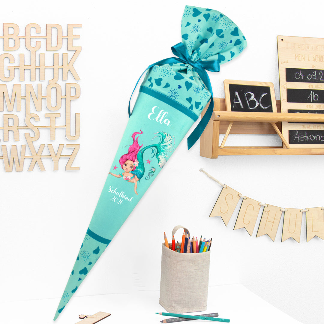 Deine Schultüte aus Stoff mit Wunschname - Mädchen Modell 17 - 85 cm