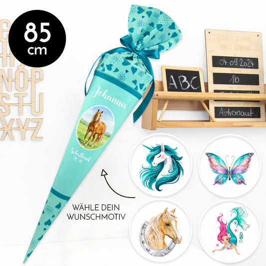 Deine Schultüte aus Stoff mit Wunschname - Mädchen Modell 17 - 85 cm