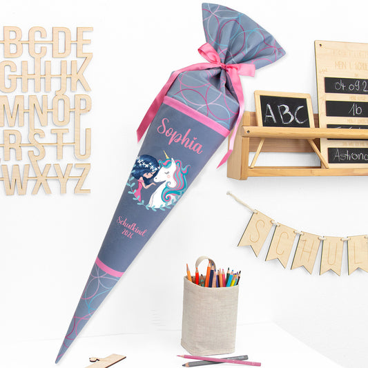 Deine Schultüte aus Stoff mit Wunschname - Mädchen Modell 2 - 70 cm