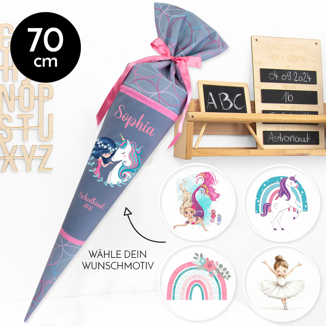 Deine Schultüte aus Stoff mit Wunschname - Mädchen Modell 2 - 70 cm