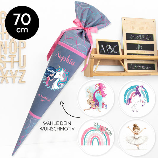 Deine Schultüte aus Stoff mit Wunschname - Mädchen Modell 2 - 70 cm