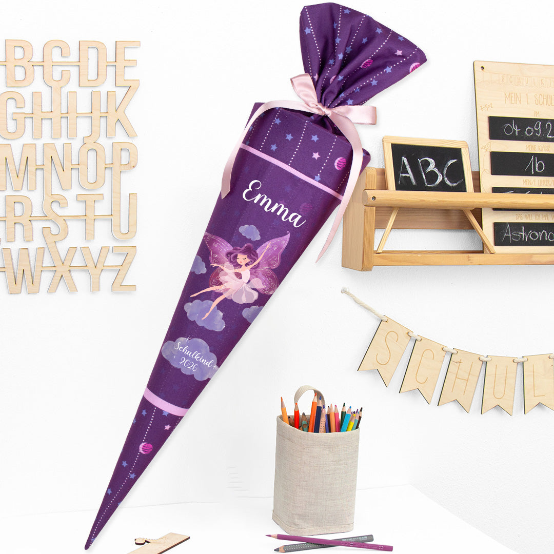 Deine Schultüte aus Stoff mit Wunschname - Mädchen Modell 3 - 85 cm