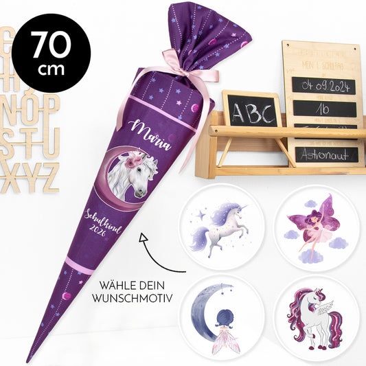 Deine Schultüte aus Stoff mit Wunschname - Mädchen Modell 3 - 70 cm