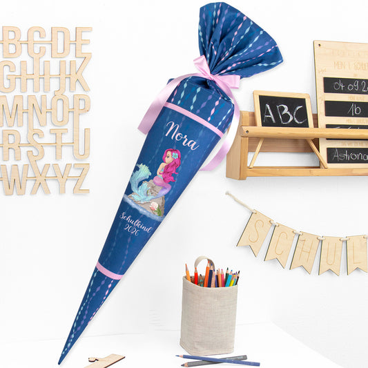 Deine Schultüte aus Stoff mit Wunschname - Mädchen Modell 4 - 70 cm
