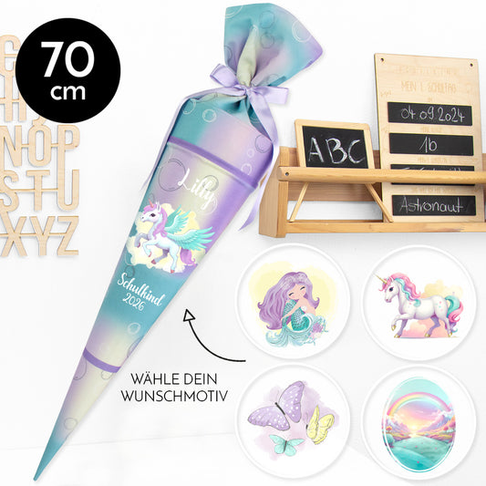 Deine Schultüte aus Stoff mit Wunschname - Mädchen Modell 5 - 70 cm