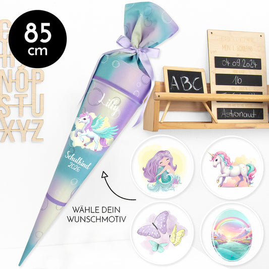 Deine Schultüte aus Stoff mit Wunschname - Mädchen Modell 5 - 85 cm