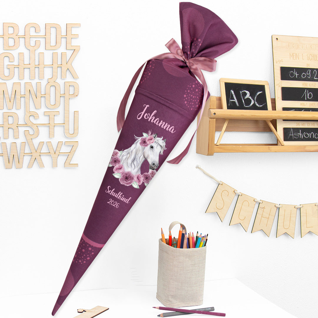Deine Schultüte aus Stoff mit Wunschname - Mädchen Modell 6 - 85 cm